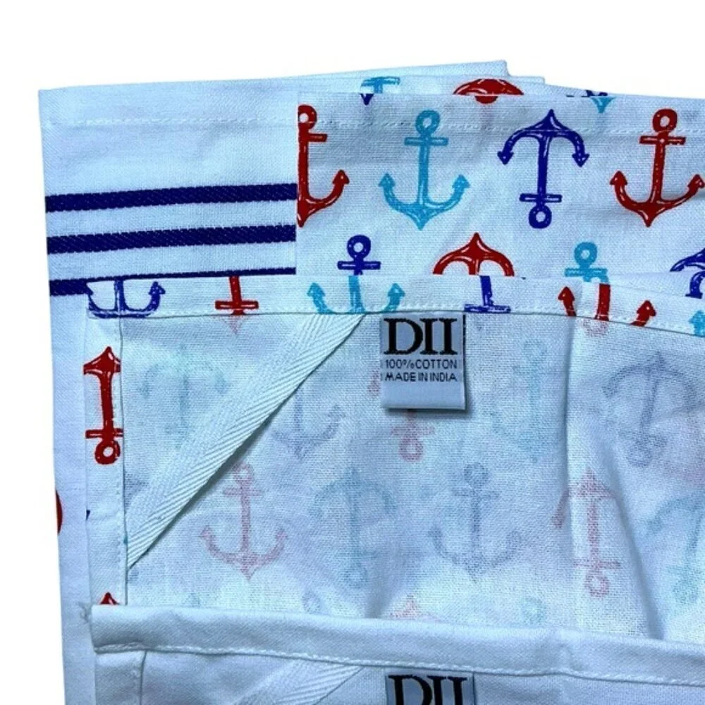 Sail Away Kitchen Towel Embellished Set Coastal Nautical Cotton Set 18 x 28 in